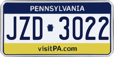 PA license plate JZD3022