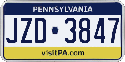 PA license plate JZD3847