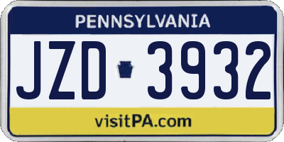 PA license plate JZD3932