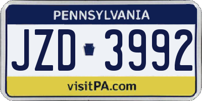 PA license plate JZD3992
