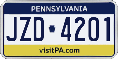 PA license plate JZD4201