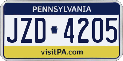 PA license plate JZD4205