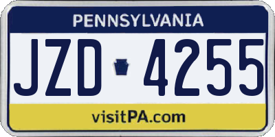 PA license plate JZD4255