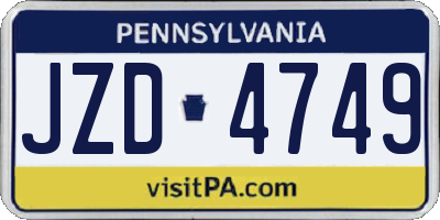 PA license plate JZD4749