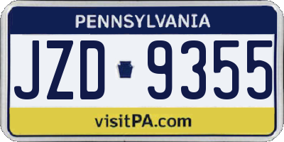 PA license plate JZD9355