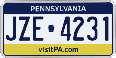 PA license plate JZE4231