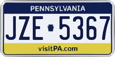 PA license plate JZE5367