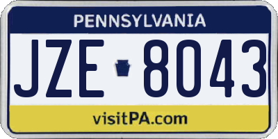 PA license plate JZE8043