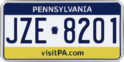 PA license plate JZE8201