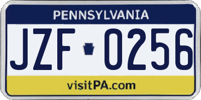 PA license plate JZF0256