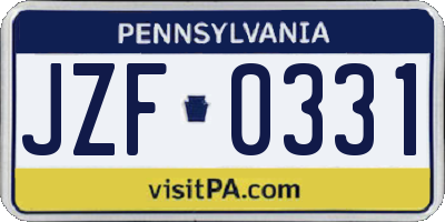 PA license plate JZF0331