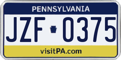 PA license plate JZF0375
