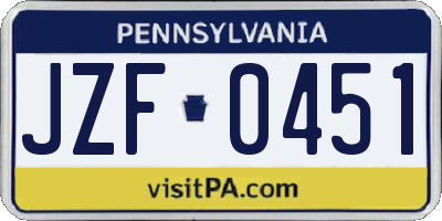 PA license plate JZF0451