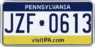 PA license plate JZF0613