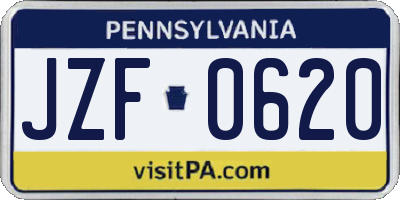 PA license plate JZF0620