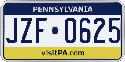PA license plate JZF0625