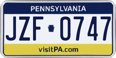 PA license plate JZF0747