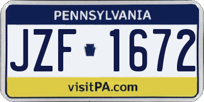PA license plate JZF1672