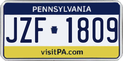 PA license plate JZF1809