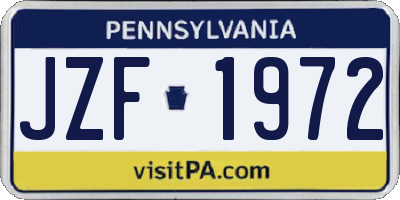 PA license plate JZF1972