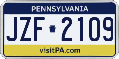 PA license plate JZF2109