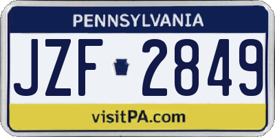 PA license plate JZF2849
