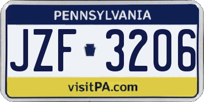 PA license plate JZF3206