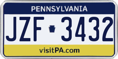 PA license plate JZF3432