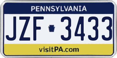 PA license plate JZF3433