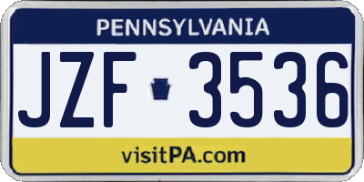 PA license plate JZF3536