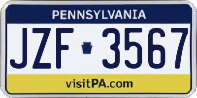 PA license plate JZF3567