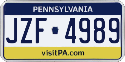 PA license plate JZF4989
