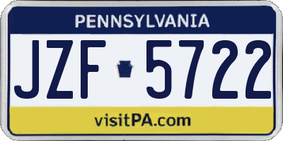 PA license plate JZF5722