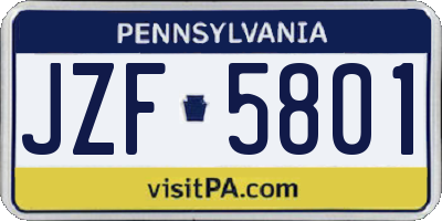 PA license plate JZF5801