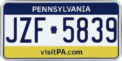 PA license plate JZF5839