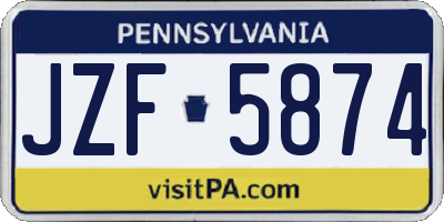 PA license plate JZF5874