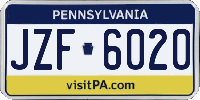 PA license plate JZF6020