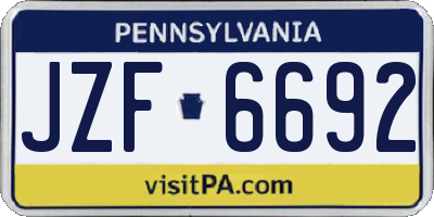 PA license plate JZF6692