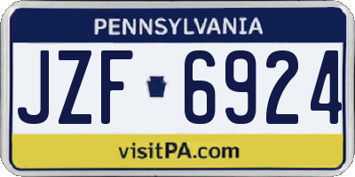 PA license plate JZF6924