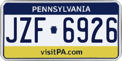 PA license plate JZF6926