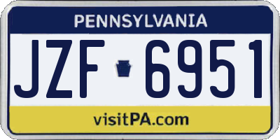 PA license plate JZF6951