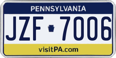 PA license plate JZF7006