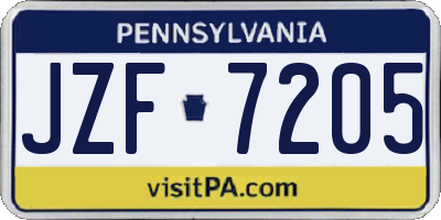 PA license plate JZF7205