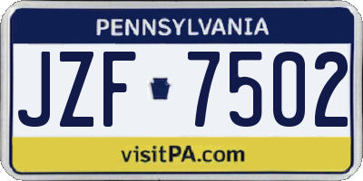 PA license plate JZF7502