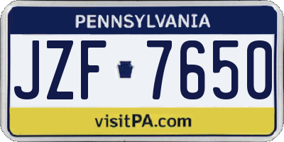 PA license plate JZF7650