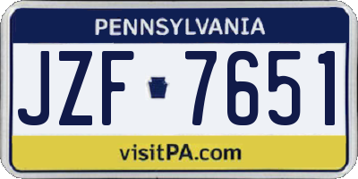 PA license plate JZF7651