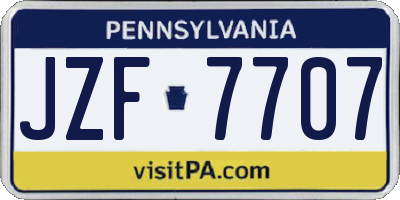 PA license plate JZF7707