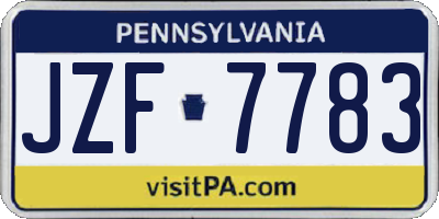 PA license plate JZF7783
