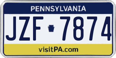 PA license plate JZF7874