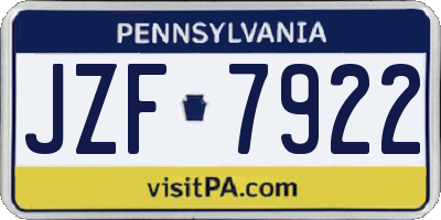 PA license plate JZF7922